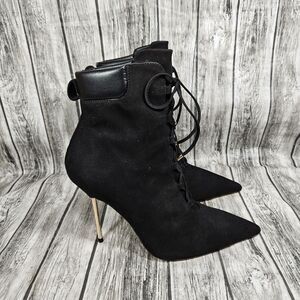 Good American Healed Bootie Scandal Shoes Size 9.5 Suede Leather Lace Up Diva